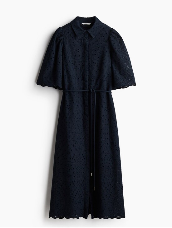 H&M Dresses & Skirts - NWT H&M Navy Eyelet Embroidered Shirt Dress with Tie Waist, Size S